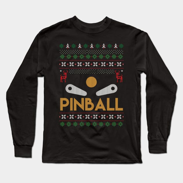 Ugly Christmas Sweater Retro Pinball Lover Arcade Game Long Sleeve T-Shirt by TeeShirt_Expressive